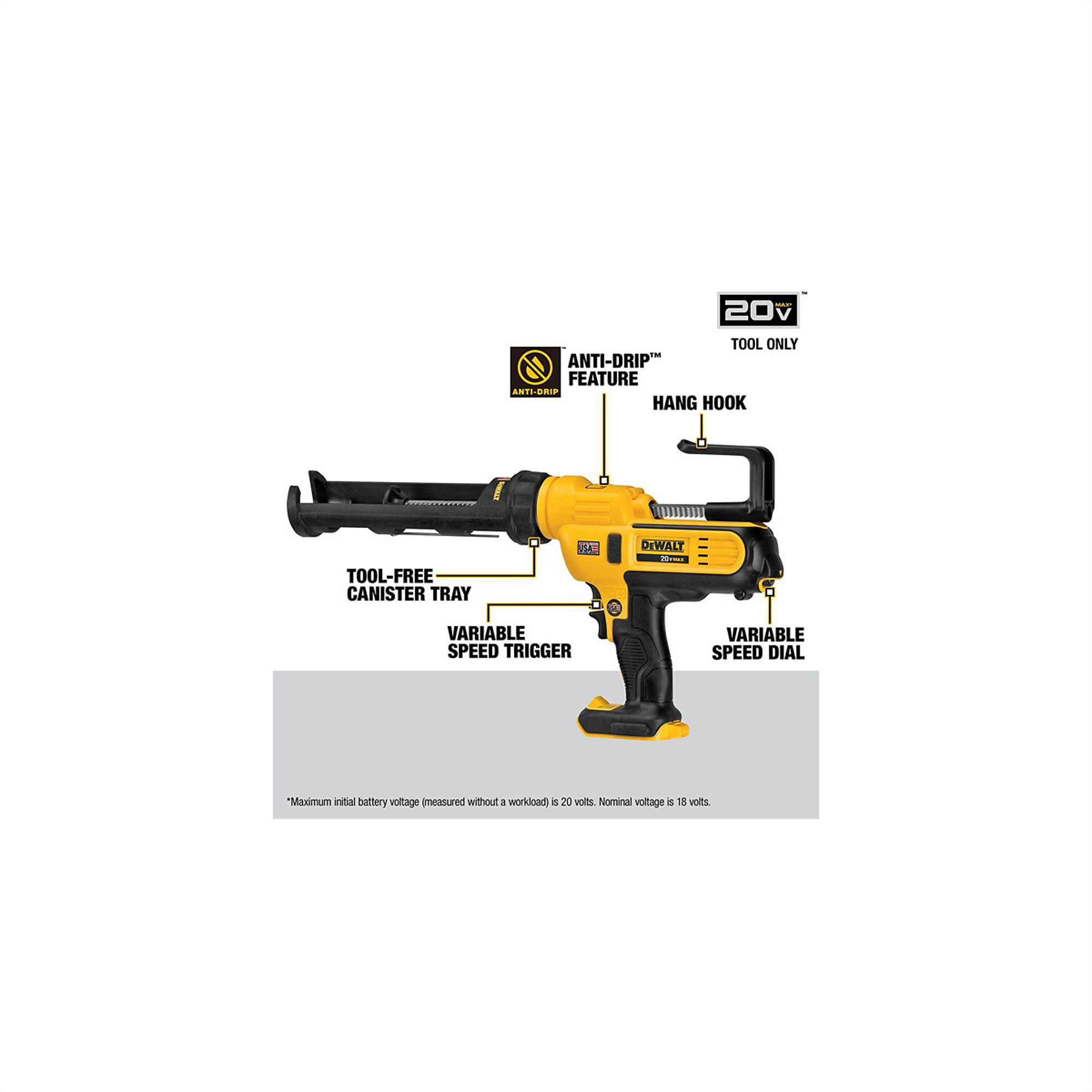 DeWalt 20V MAX Adhesive Gun — 10oz/300ml, Variable Speed, Anti-Drip, LED Light, Tool Only, Model# DWTDCE560B